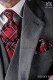 Red tartan design tie and pocket handkerchief in pure silk