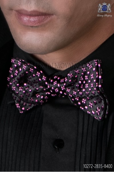Black silk bow tie with pink designs