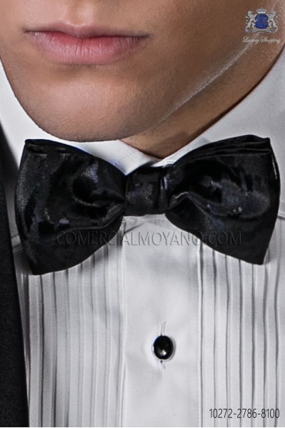 Plain black fake printed bow tie