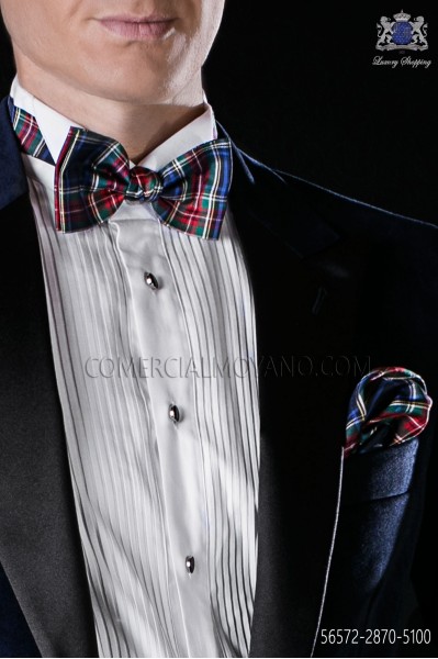 Tartan plaid bow tie and handkerchief in pure silk