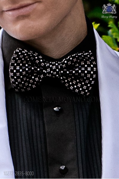Black silk bow tie with geometric designs
