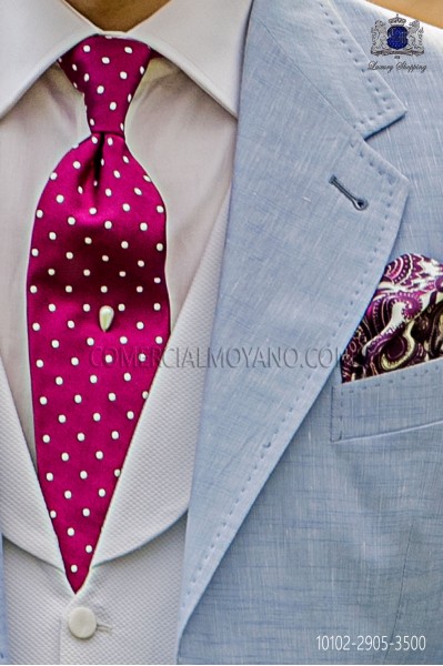 Fuchsia tie with white polka dots