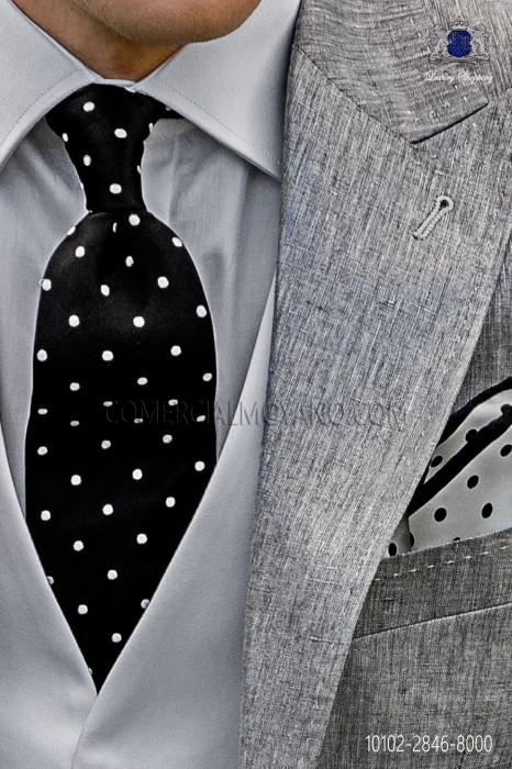 Silk black tie with white polka dots