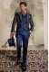 Blue and golden brocade baroque frock coat with gold strass