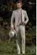 Traje de novio levita vintage en tejido brocado gris perla con cuello Mao con pedrería