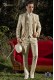 Baroque wedding suit, vintage frock coat in white floral brocade fabric, Mao collar with rhinestones