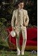 Baroque wedding suit, vintage frock coat in white floral brocade fabric, Mao collar with rhinestones