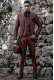 Manteau de mariée Vintage Homme en tissu de brocart rouge avec col Mao avec strass noirs