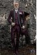 Vintage Men wedding frock coat in purple brocade fabric with Mao collar with black rhinestones