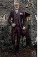 Vintage Herren Hochzeit Gehrock in lila Brokat Stoff mit Mao Kragen mit roten Strasssteinen