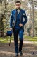 Barocker Hochzeitsanzug, Vintage Gehrock aus blauem Satin mit Mao Halskette mit schwarzen Strasssteinen