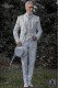 Barocker Bräutigam Anzug, Vintage Gehrock in weißem Jacquard Stoff mit silberner Stickerei und Kristallschließe