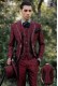 Baroque groom suit, vintage frock coat in red jacquard fabric with silver embroidery and crystal clasp