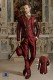 Baroque groom suit, vintage frock coat in red jacquard fabric with golden embroidery and crystal clasp