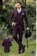Baroque groom suit, vintage frock coat in purple jacquard fabric with silver embroidery and crystal clasp