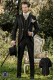 Baroque groom suit, vintage frock coat in black jacquard fabric with golden embroidery and crystal clasp