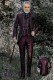 Barocker Bräutigam Anzug, Vintage Mao Kragen Gehrock in lilem Jacquard Stoff mit Silberstickerei und Kristallschließe