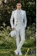 Baroque groom suit, vintage mao collar frock coat in white jacquard fabric with silver embroidery and crystal clasp