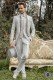 Baroque wedding suit, vintage Mao collar frock coat in pearl gray floral brocade fabric with rhinestones