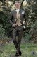 Baroque groom suit, vintage Napoleon collar frock coat in gray-gold jacquard fabric with golden embroidery