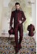Baroque groom suit, vintage Napoleon collar frock coat in red jacquard fabric with silver embroidery and crystal clasp