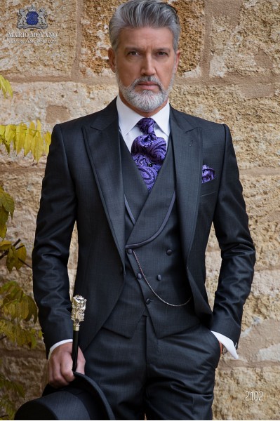 Italian bespoke morning suit wool mix dark grey fil-a-fil
