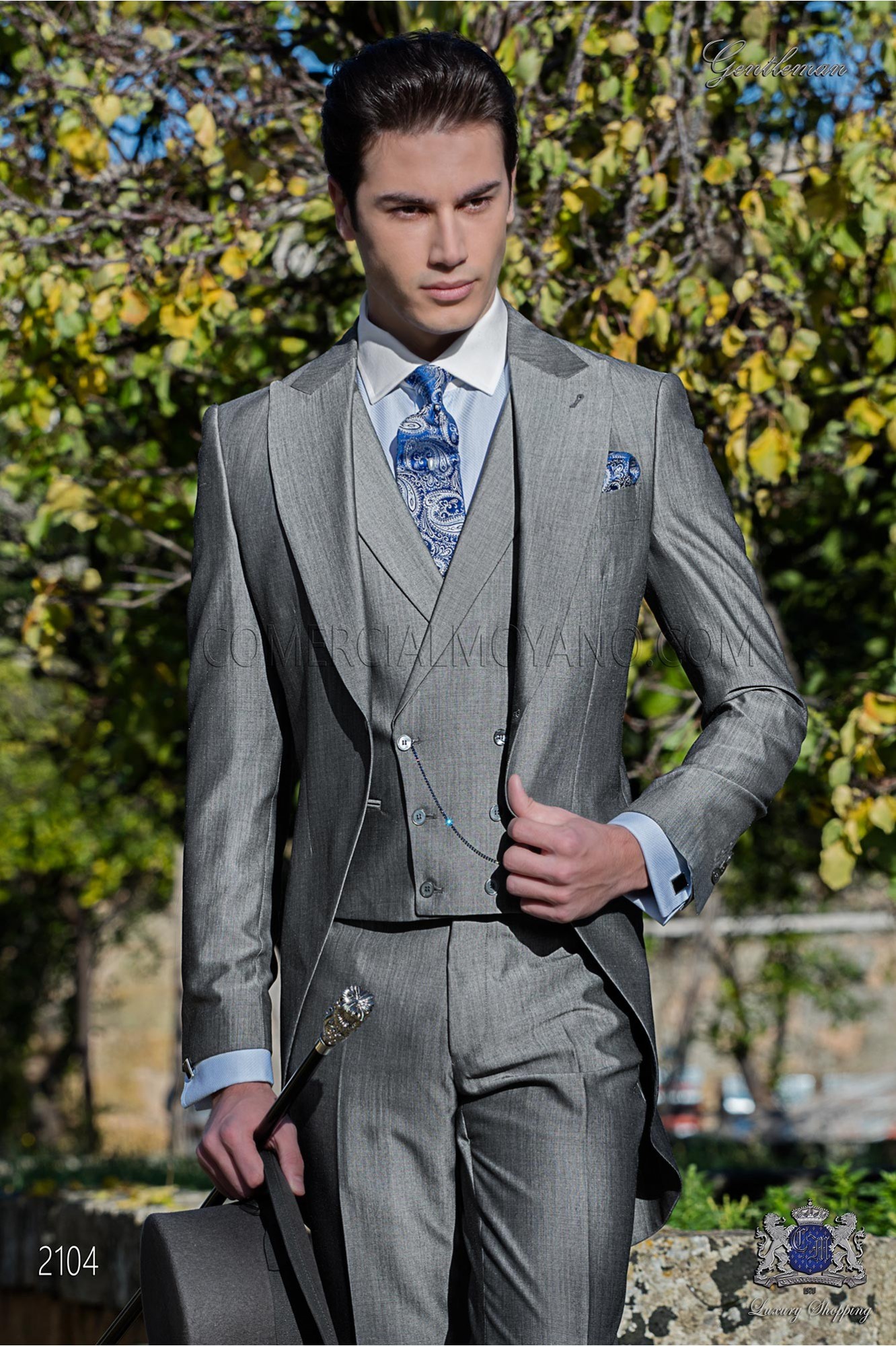 Chaqué de novio gris perla mixto lana mohair alpaca modelo: 2104 Mario Moyano colección Gentleman