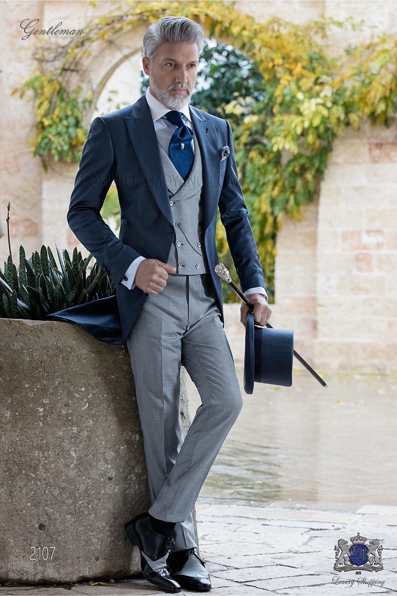 Italian blue fil a fil wedding morning suit model 2107 Mario Moyano