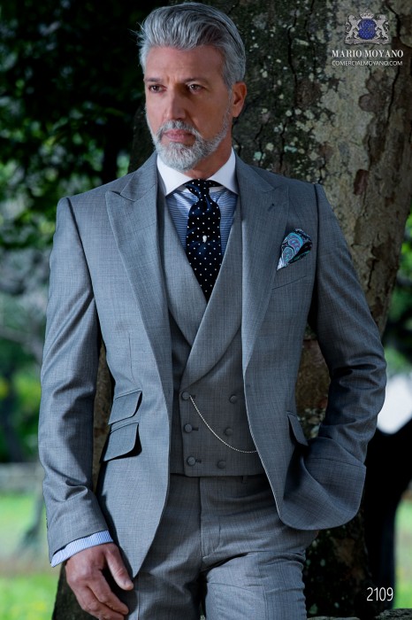 Italian bespoke light grey suit fil a fil wool mix