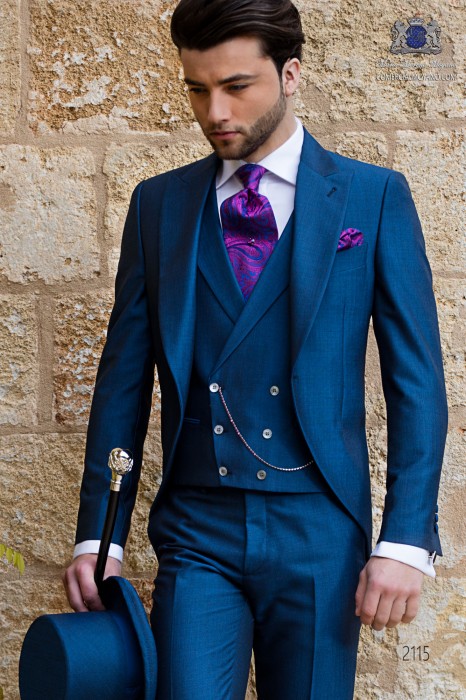 Italian royal blue wool mix mohair alpaca groom suit.