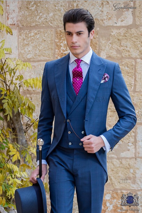 Italien costume classique de mariage bleu “Prince of Wales”.