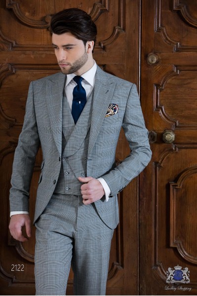 Bespoke Prince of Wales grey and blue suit