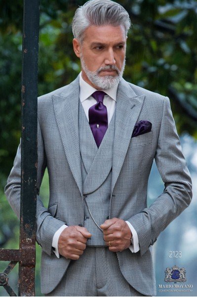 Italian Bespoke Prince of Wales grey morning suit 