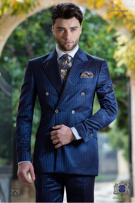Bespoke royal blue pinstripe double breasted suit