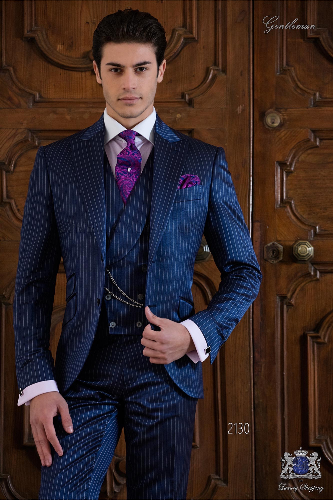 Bespoke royal blue pinstripe suit model 2130 Mario Moyano