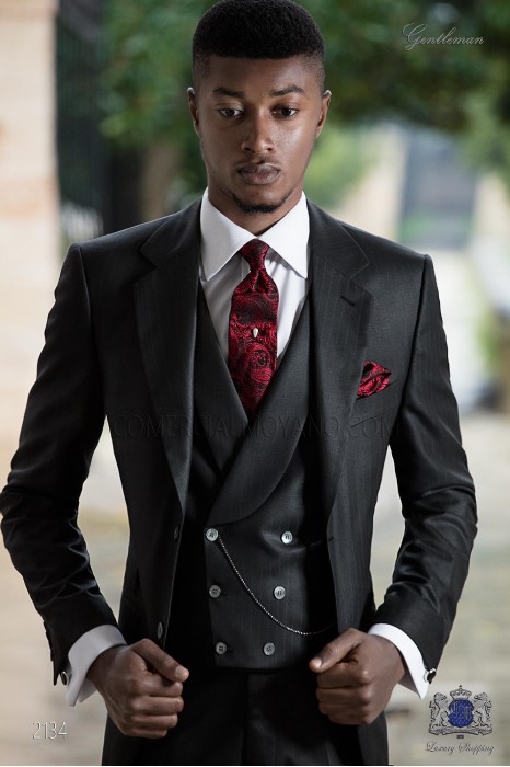 Black Italian suit with red pinstripe