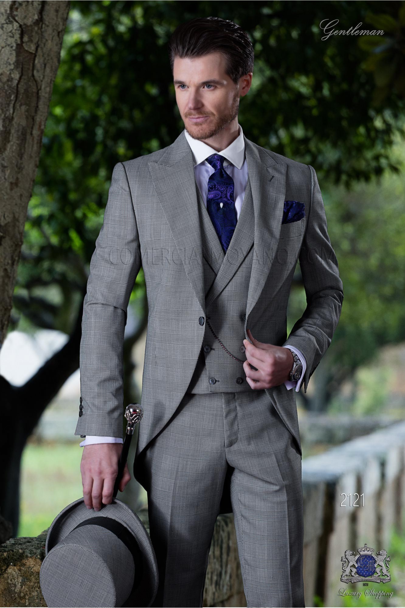 Bespoke Prince of Wales grey morning suit model 2121 Mario Moyano