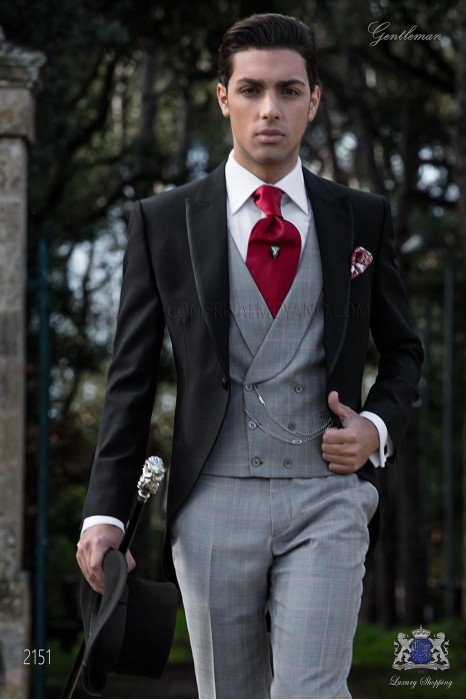 Black morning suit with Prince of Wales trousers