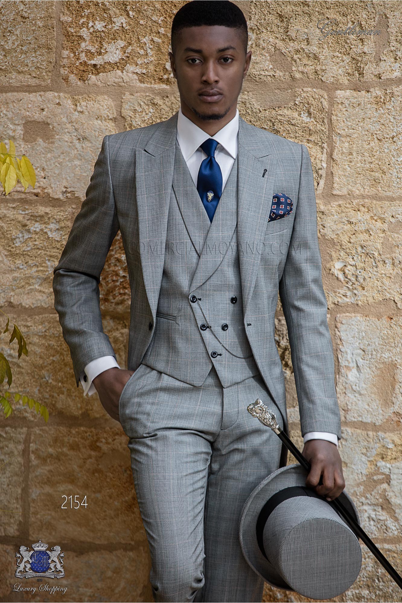 Bespoke Prince of Wales morning suit grey and red model 2154 Mario Moyano