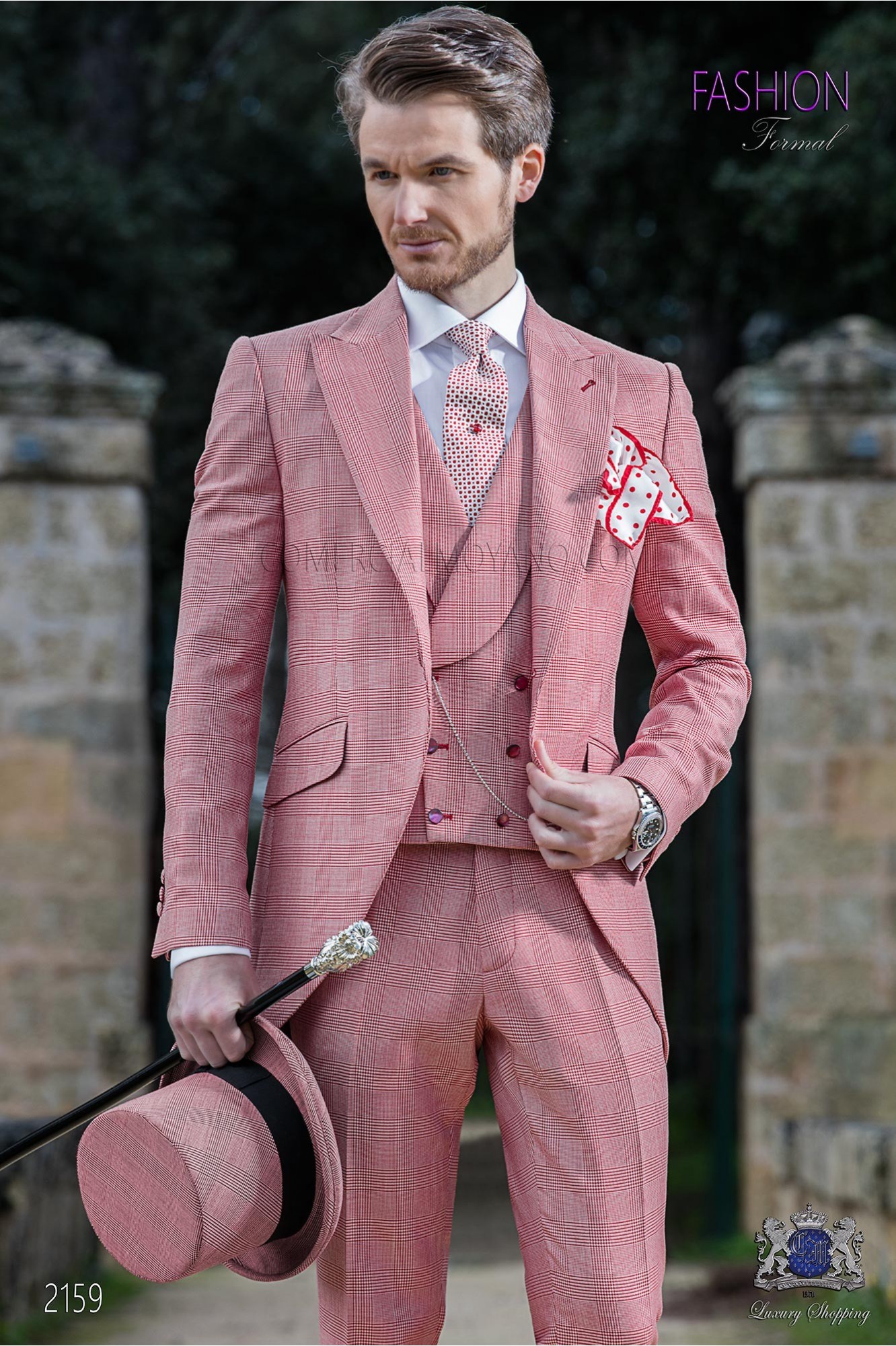 Traje de novio semilevita de novio príncipe de gales rojo modelo: 2159 Mario Moyano colección Fashion