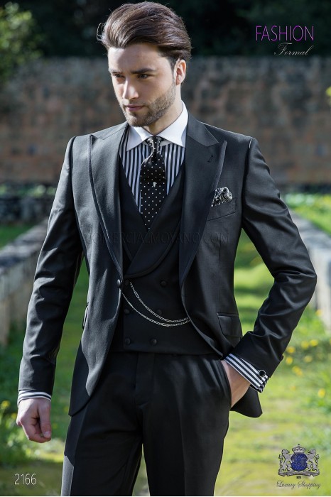 Italian bespoke fashion cool wool black suit