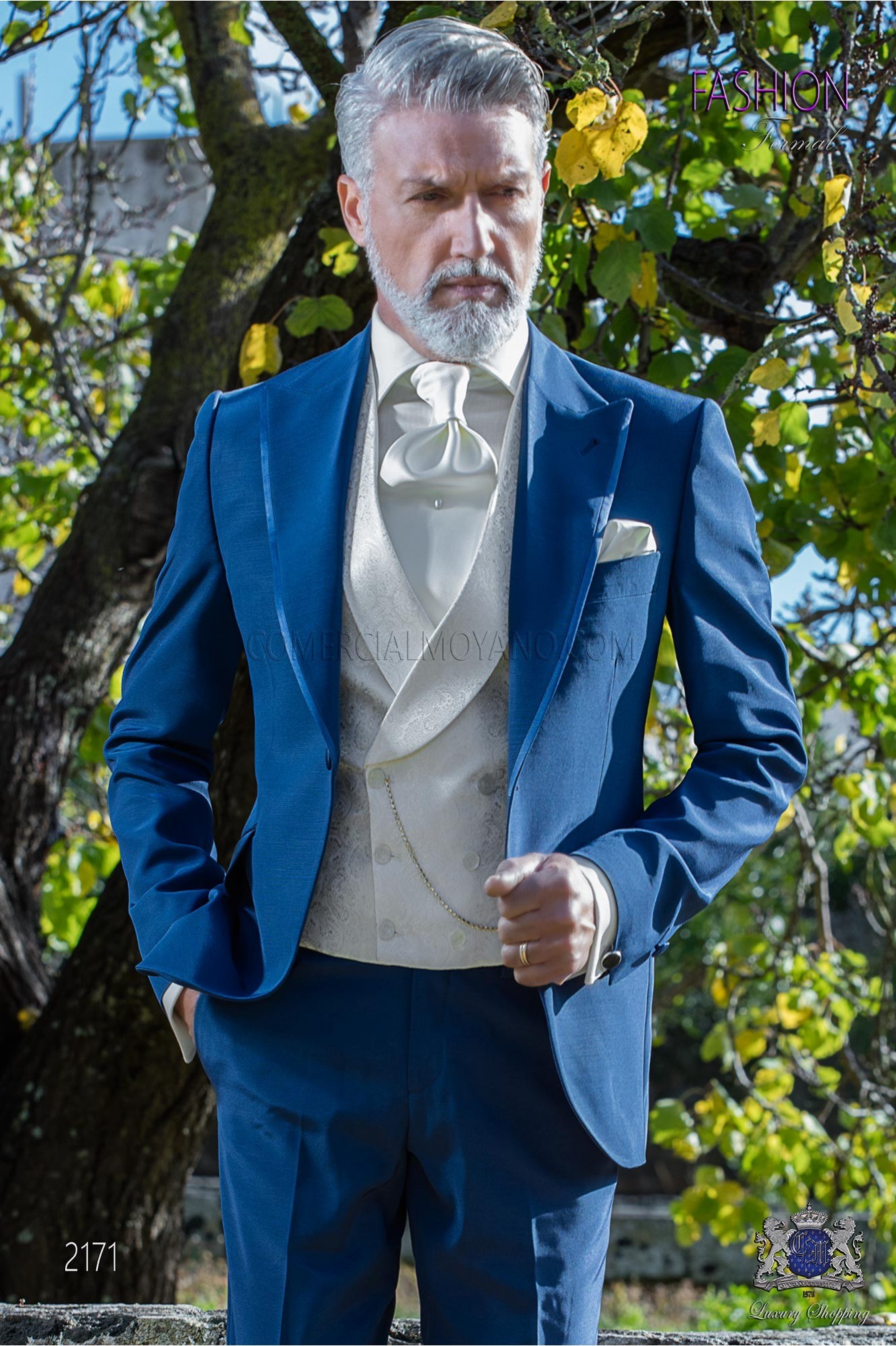 Italian bespoke electric blue wedding suit