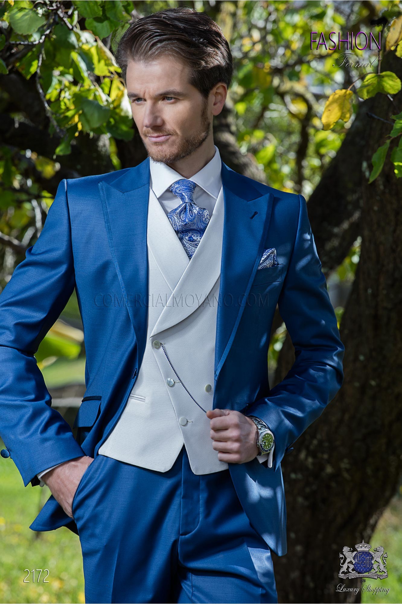 Traje de novio azul royal tejido fresco lana modelo: 2172 Mario Moyano colección Fashion
