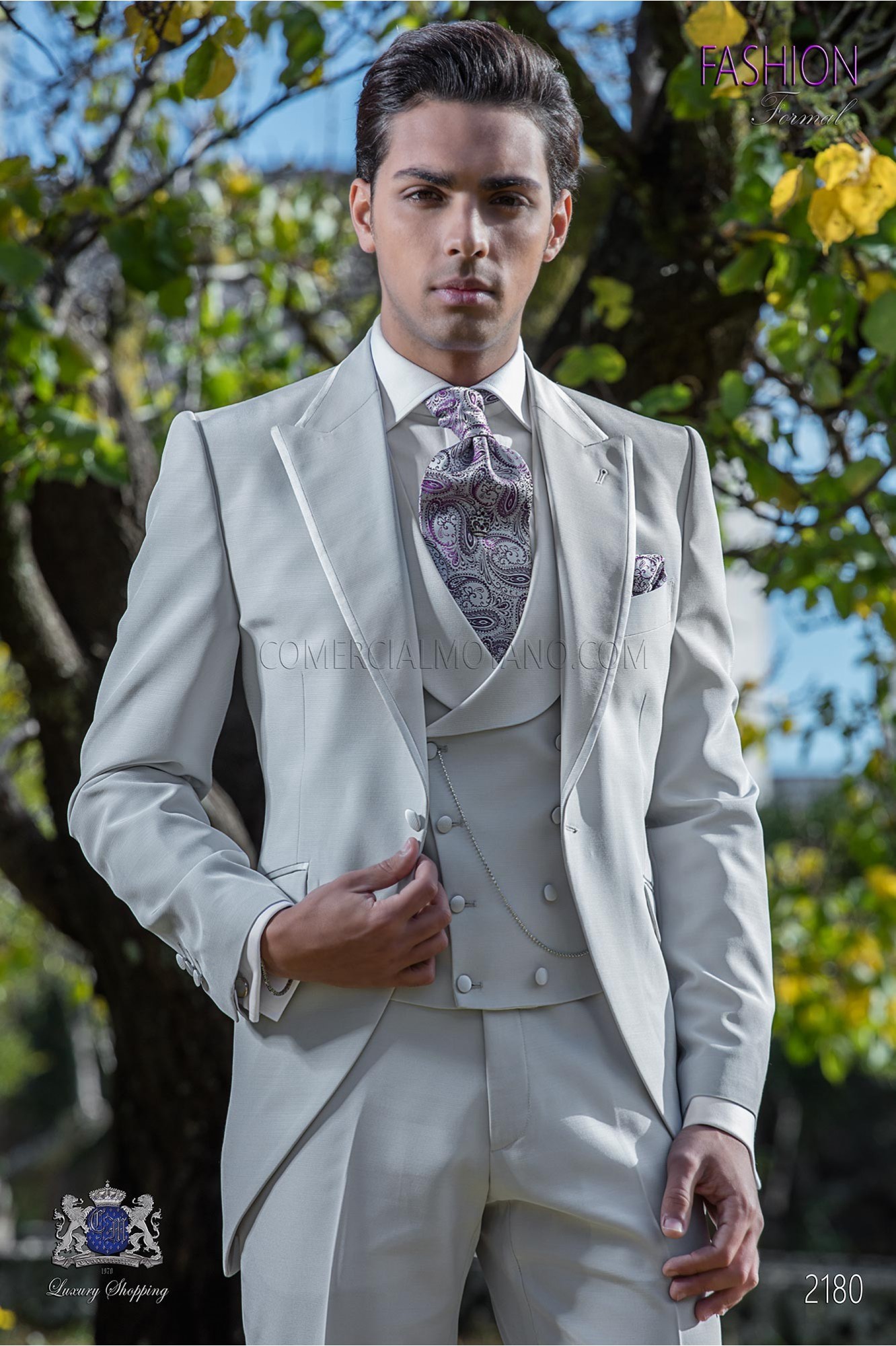 Italian bespoke gray pearl frock coat suit