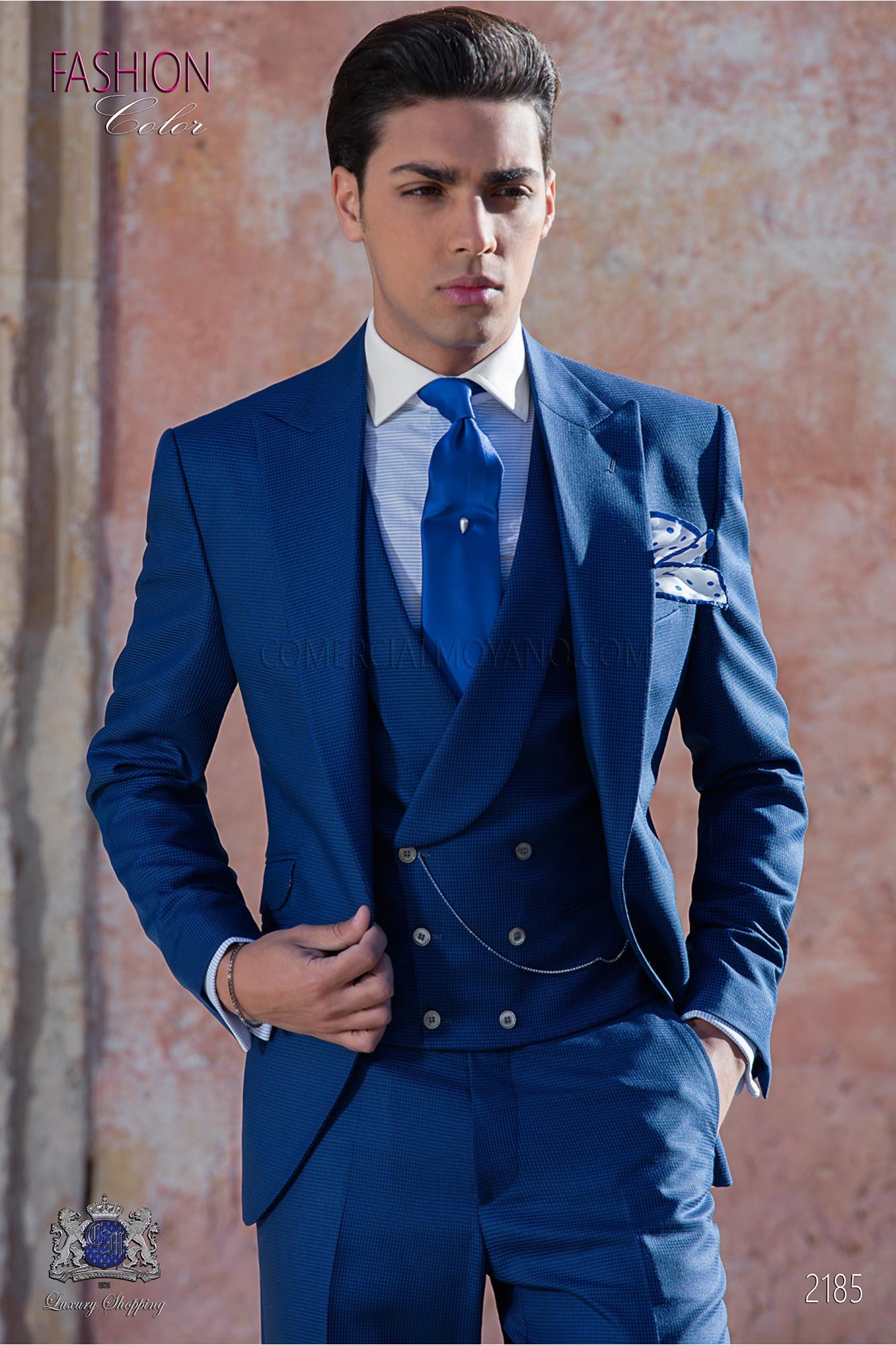 Traje de novio pata de gallo azul royal modelo: 2185 Mario Moyano colección Hipster