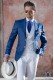Traje de novio azul royal fresco lana con pantalón blanco