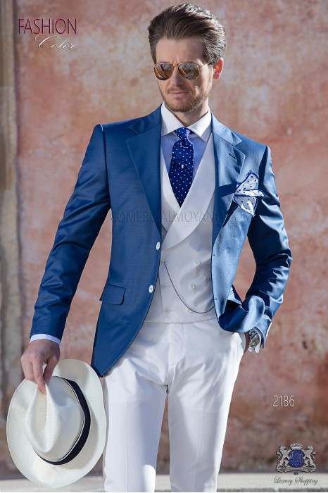 Italian bespoke suit royal blue cool wool mix and white troursers