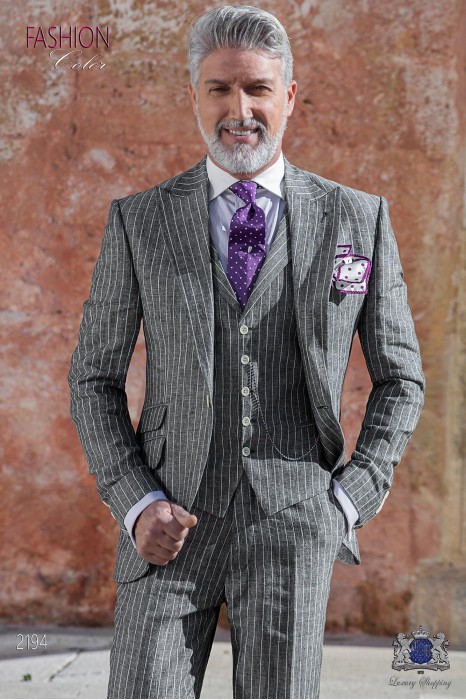 Italian bespoke gray with striped linen suit