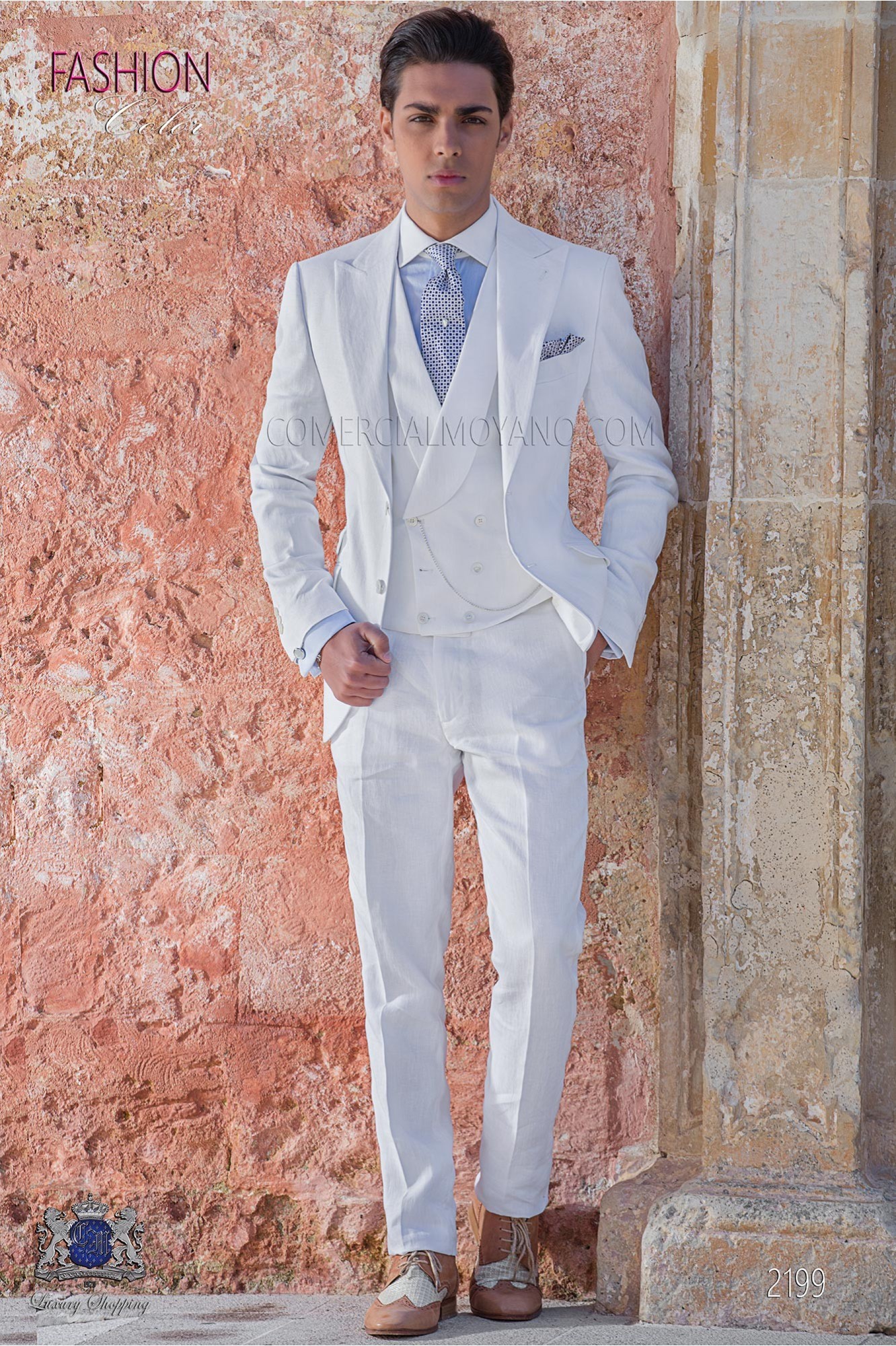 Stitched bespoke ivory pure linen suit model 2199 Mario Moyano