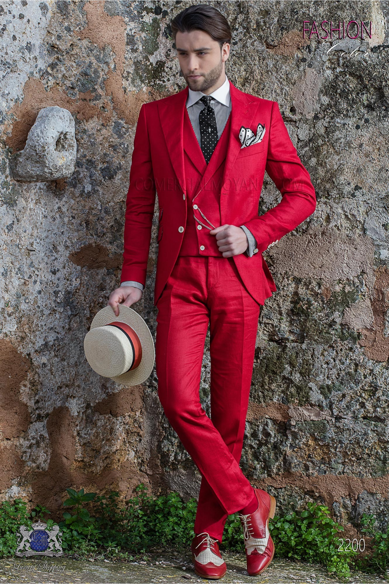 Traje de novio a medida rojo de lino modelo: 2200 Mario Moyano colección Hipster